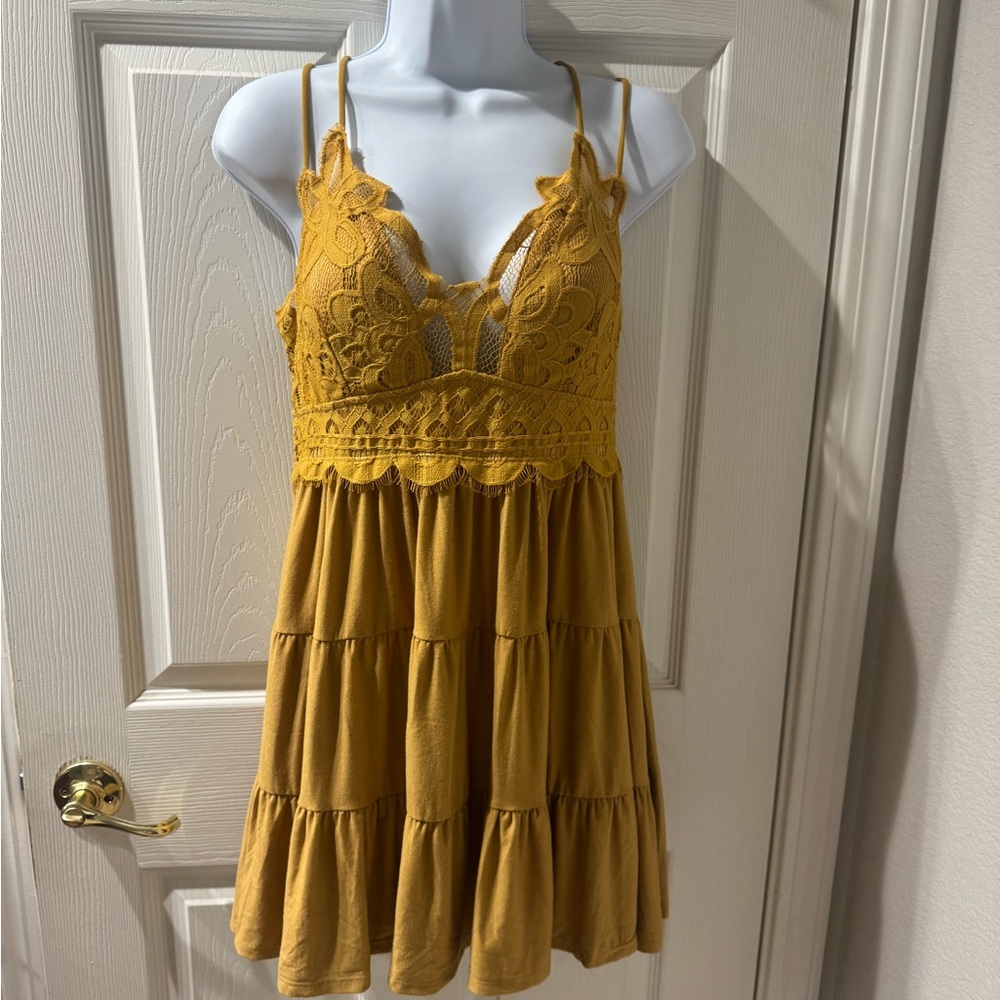 Zenana Outfitters Mustard Lace Mini Dress